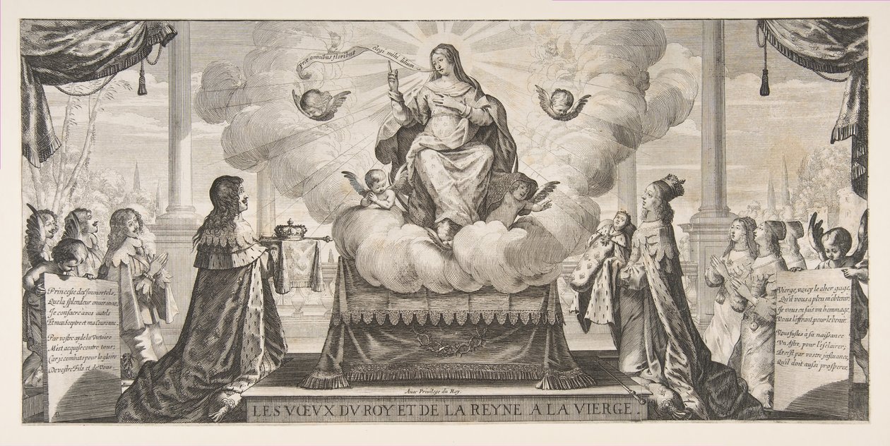 Almanaque para 1639: Luís XIII e Ana da Áustria Confiando o Reino e o Príncipe un..., 1639. de Abraham Bosse
