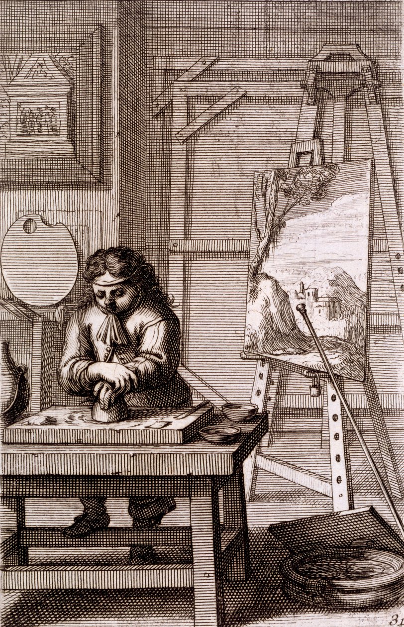 Um Aprendiz de Artista Limpando uma Placa de Gravura, de &39;Recueil de Figures ...&39;, 1737 de Abraham Bosse