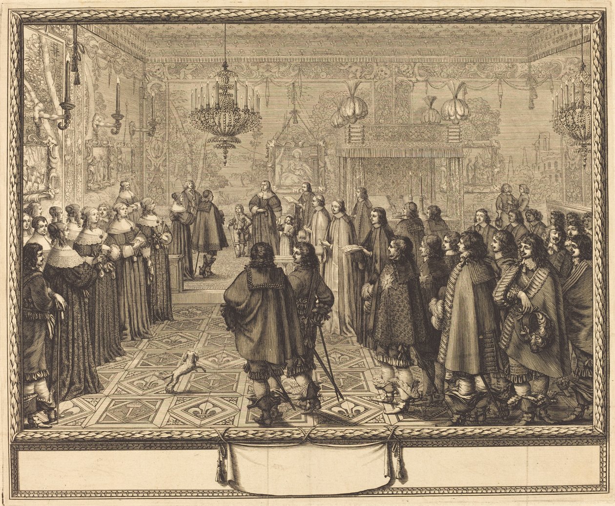 Cerimônia do Contrato de Matrimônio entre Vladislas IV, Rei da Polônia, e Luísa Maria de Gonzaga, Princesa de Mântua, em Fontainbleau de Abraham Bosse