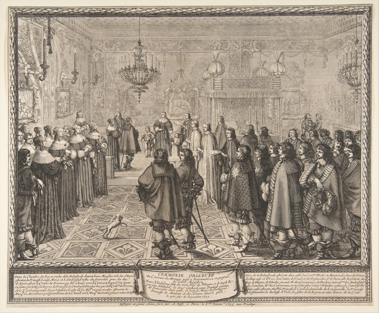 Cerimônia do contrato de casamento entre Wladyslaw IV, rei da Polônia e Marie Louis ..., 1645. de Abraham Bosse