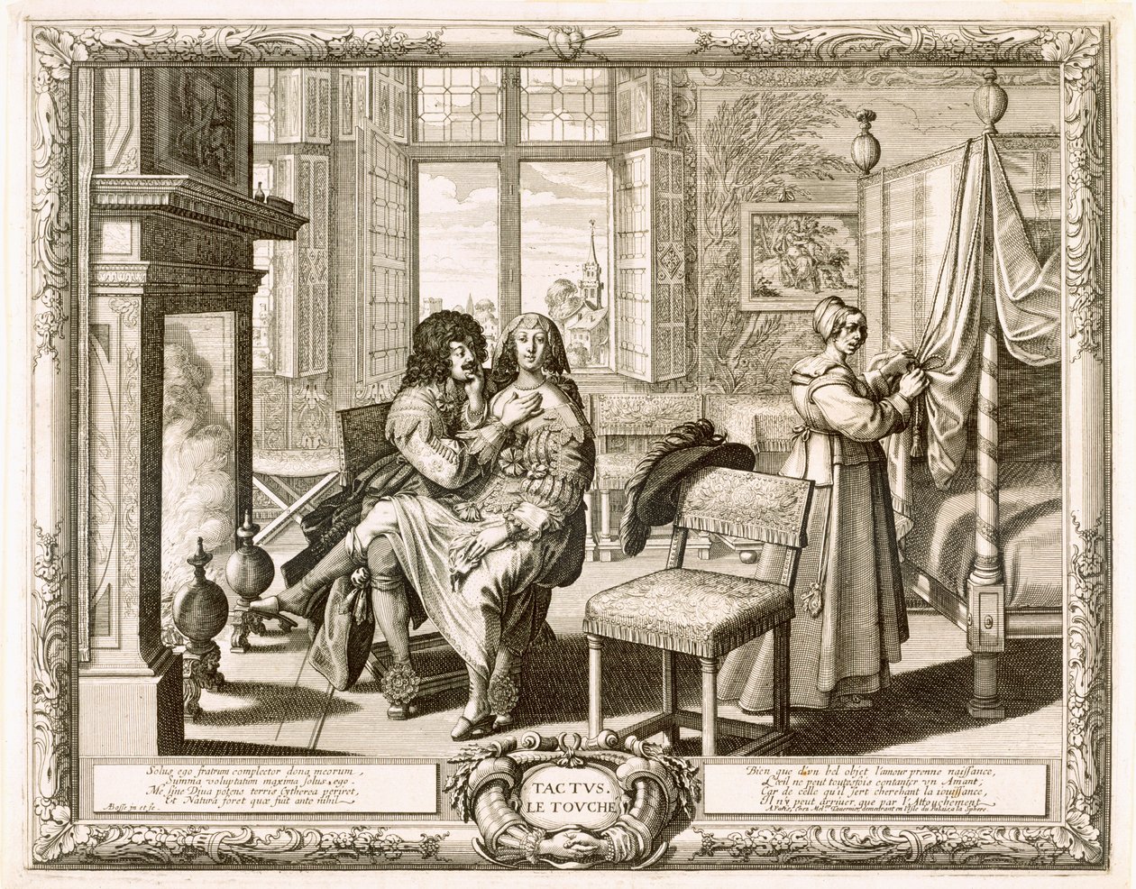 Marido com esposa sentada de joelhos à lareira, Bosse, Abraham (1602-76) de Abraham Bosse