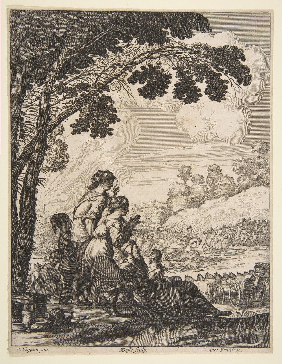 Ilustração de LAriane por Desmarets de Saint-Sorlin, Palamede a cavalo confronta ..., 1639. de Abraham Bosse