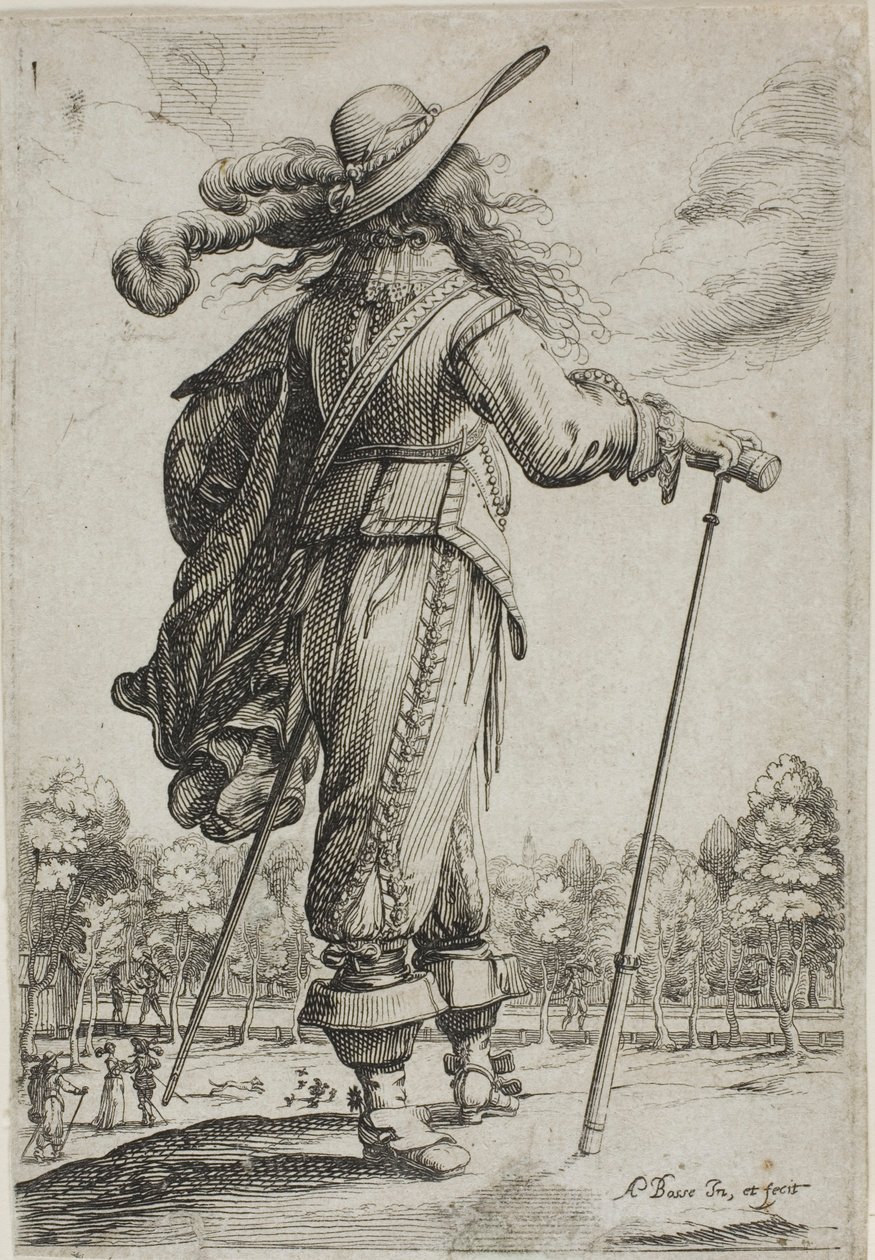 Homem com bengala, visto de trás, do Jardim da Nobreza Francesa de Abraham Bosse
