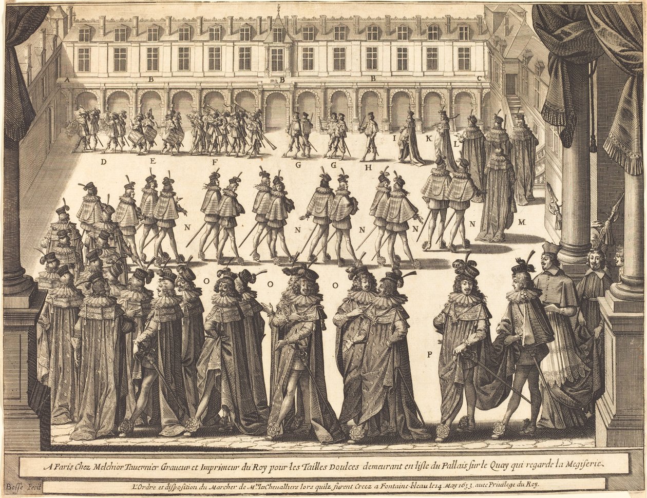 Marcha do Rei e Cavaleiros do Espírito Santo no Pátio de Fontainebleau de Abraham Bosse