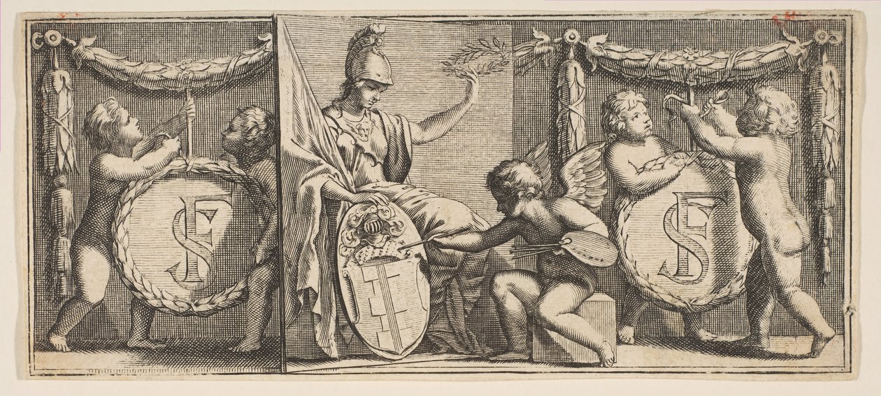 Minerva e os braços de François Sublet de Noyers Pintado pelo Geniu ..., meados do século XVII. de Abraham Bosse