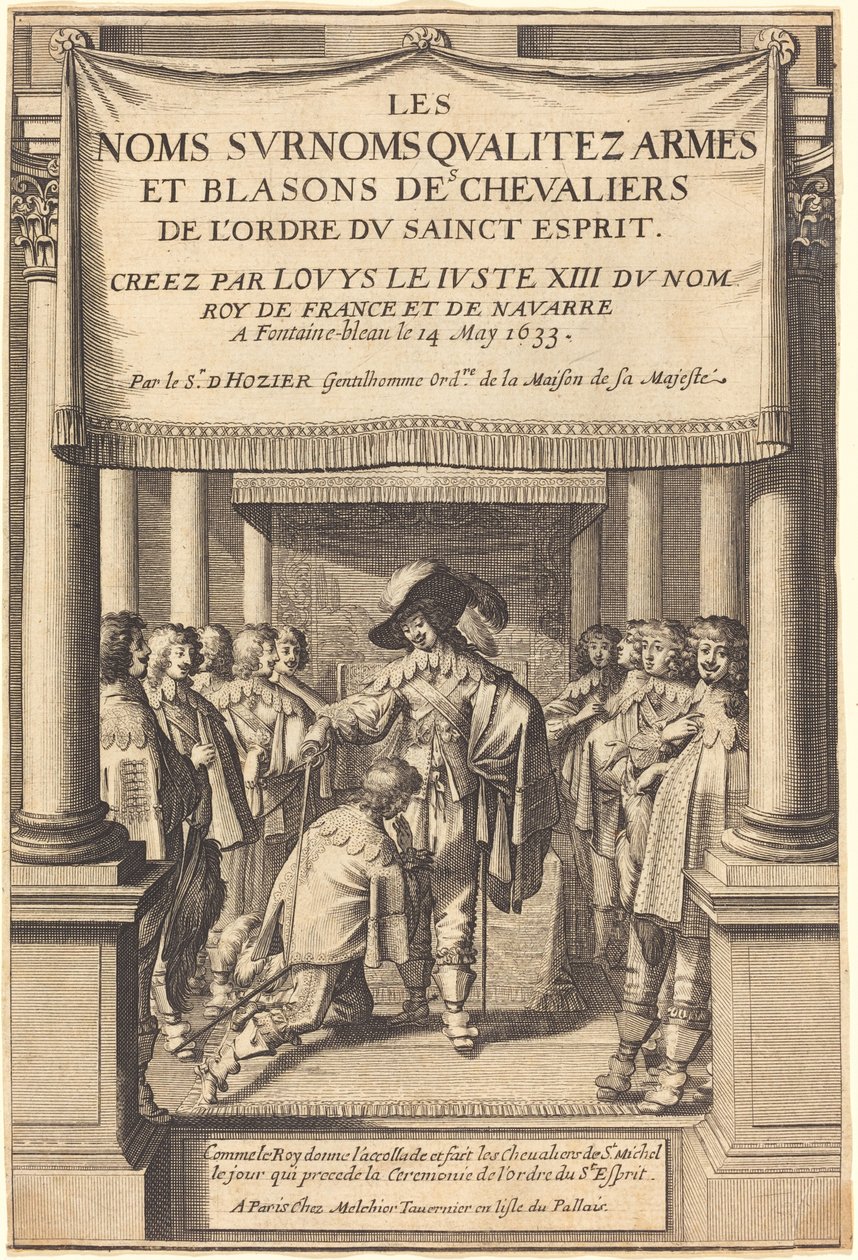 O Rei Dando o Louvor e Criando Cavaleiros de S. Michel que Recebem a Ordem do Espírito Santo de Abraham Bosse