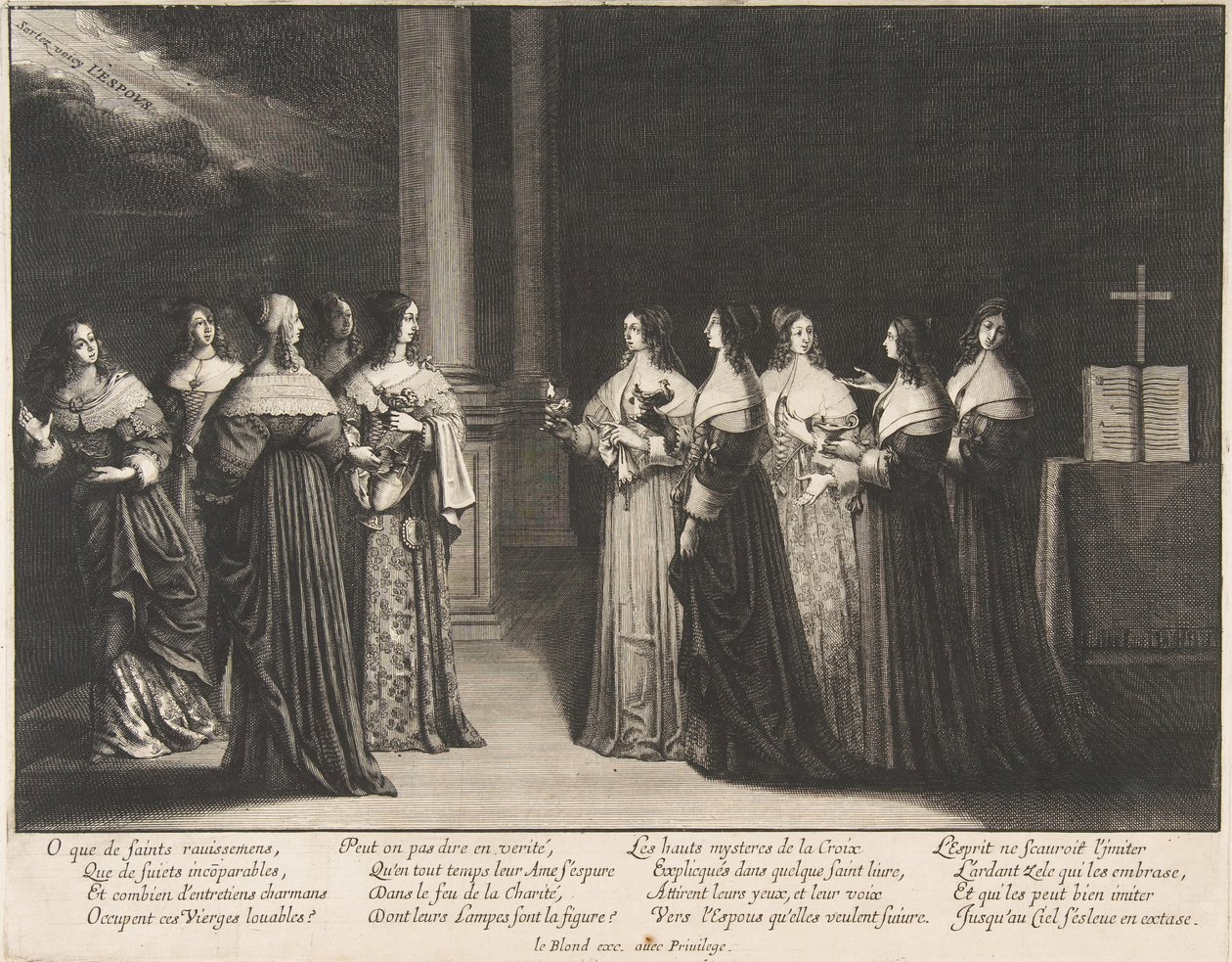 As Virgens Sábias recusam óleo às Virgens tolas, ca. 1635 de Abraham Bosse