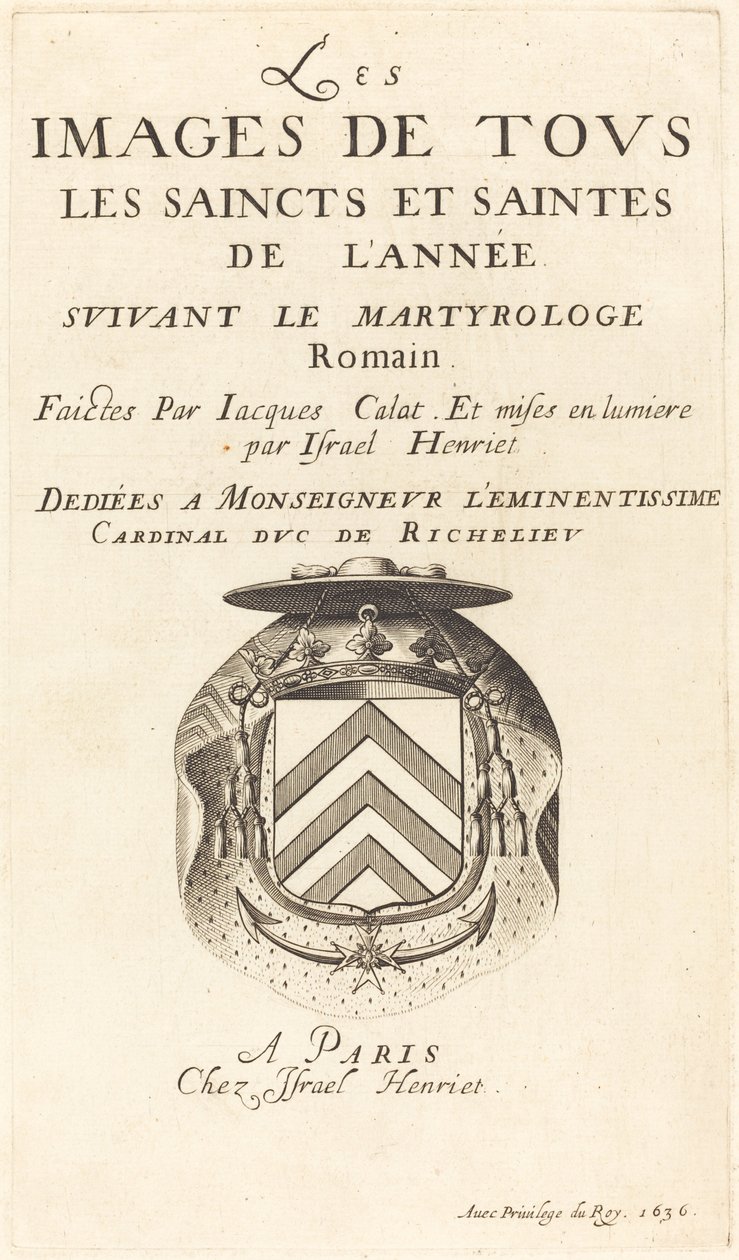 Página de rosto para "O Calendário dos Santos" de Callot de Abraham Bosse