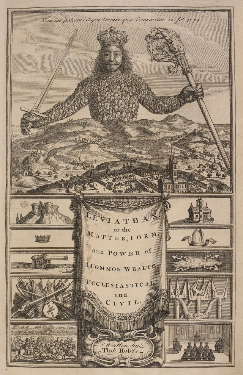 Página de título de "Leviatã, ou A Matéria, Forme, & Poder de um Eclesiástico e Civil da Common-Wealth" por Thomas Hobbes de Abraham Bosse