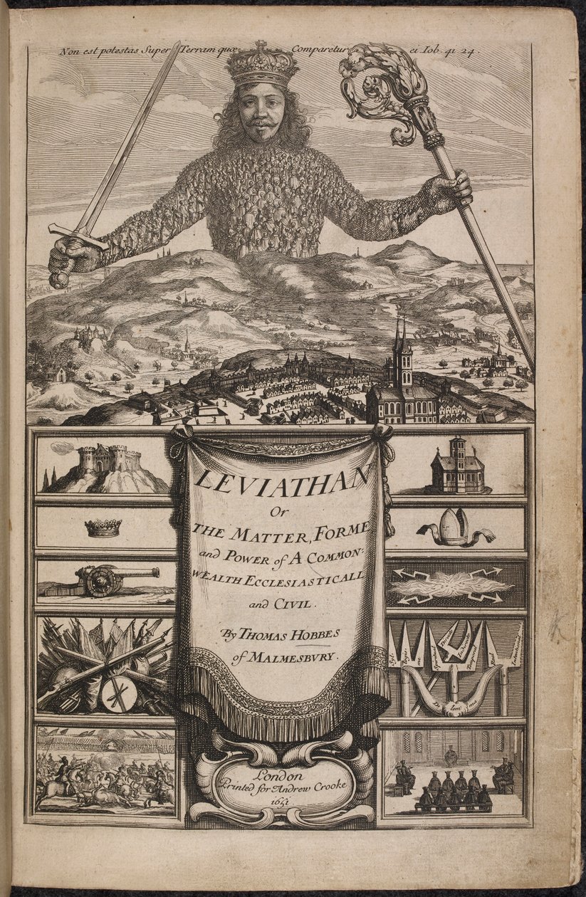 Página de título de "Leviatã, ou A Matéria, Forme, & Poder de um Eclesiástico e Civil da Common-Wealth" por Thomas Hobbes de Abraham Bosse
