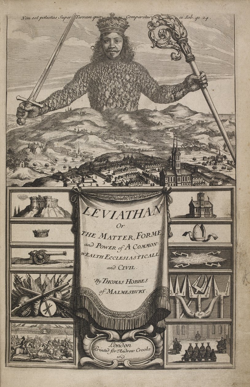 Página de título de "Leviatã, ou A Matéria, Forme, & Poder de um Eclesiástico e Civil da Common-Wealth" por Thomas Hobbes de Abraham Bosse