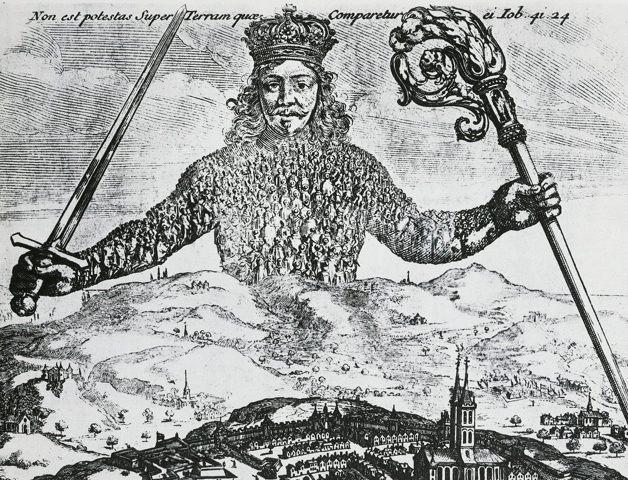 Página de título de "Leviatã, ou A Matéria, Forme, & Poder de um Eclesiástico e Civil da Common-Wealth" por Thomas Hobbes de Abraham Bosse