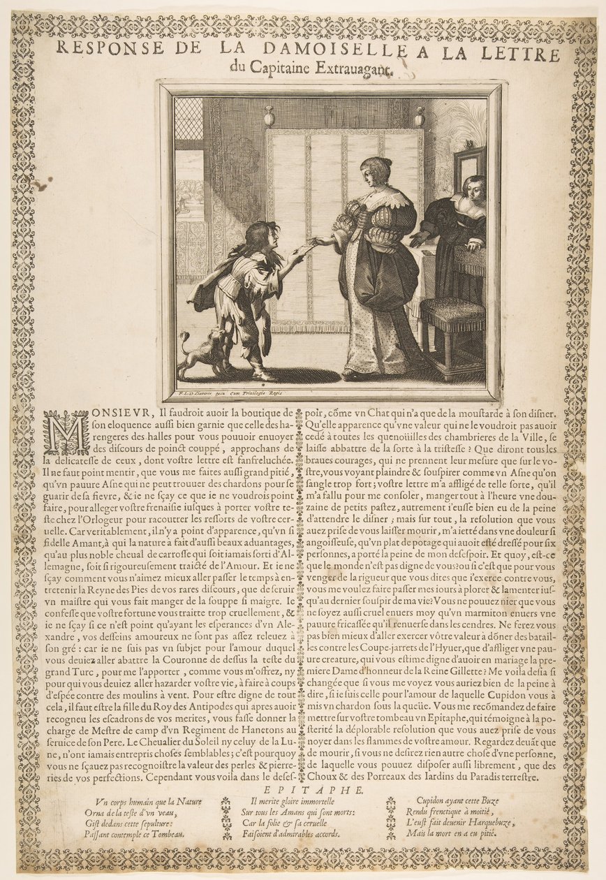 Resposta da jovem senhora à carta do capitão, c. 1636. de Abraham Bosse