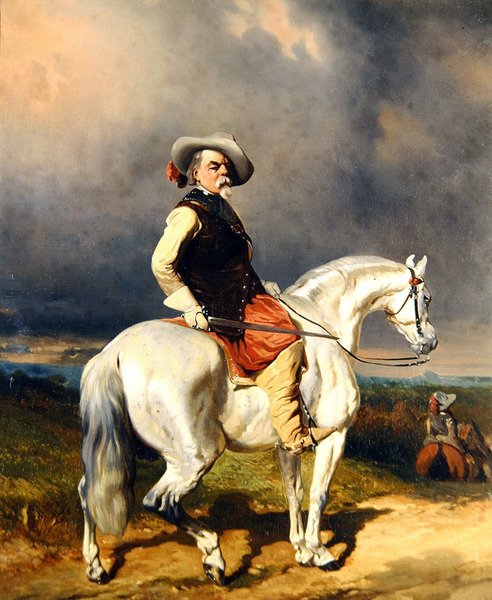 Cavaleiro sobre um cavalo branco (óleo sobre tela) de Abraham Cooper