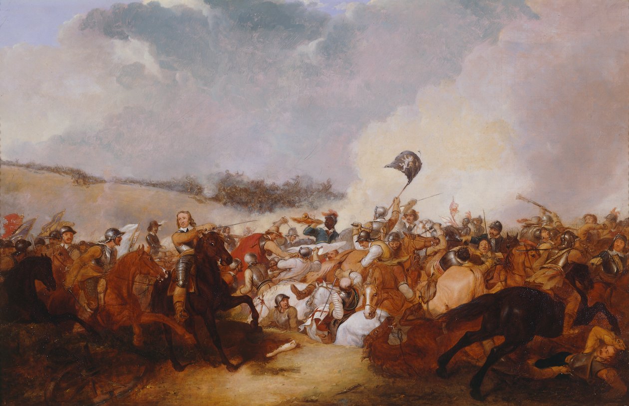 Cromwell liderando tropas para a batalha de Abraham Cooper