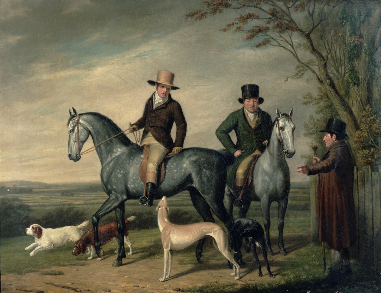 Dois cavalheiros em caçadores cinzentos de Abraham Cooper
