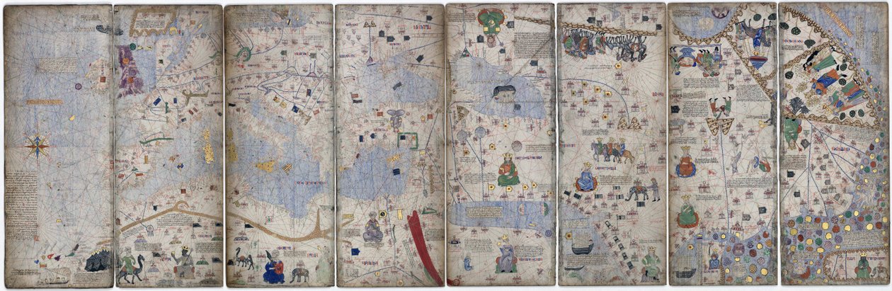 Quatro folhas de pergaminho do Atlas Catalão, 1375 de Abraham Cresques