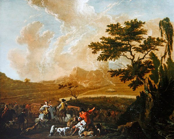 A Hunting Party (óleo no painel) de Abraham Danielsz. Hondius