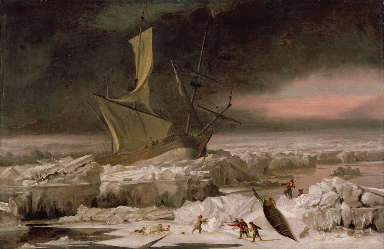 Aventura no Ártico, ou um navio em perigo da Groenlândia, c.1677 de Abraham Danielsz. Hondius
