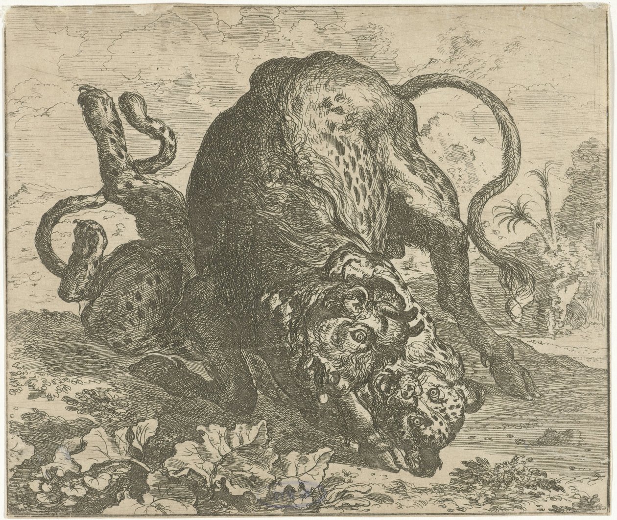 Leopardo e Touro Animais diferentes (título da série) de Abraham Danielsz. Hondius