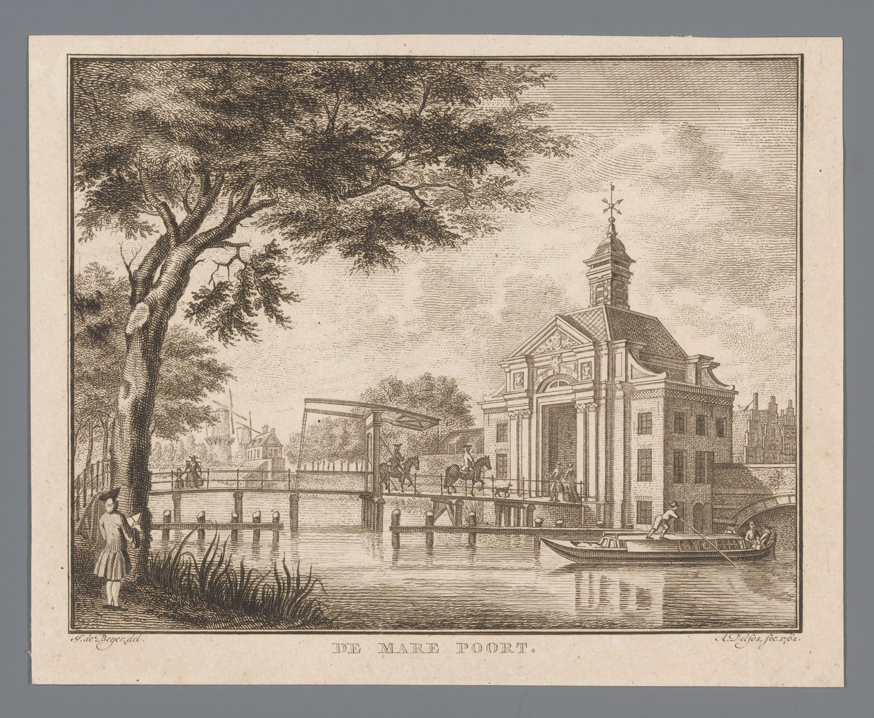 Vista do Marepoort em Leiden The Mare Gate (título no objeto) de Abraham Delfos