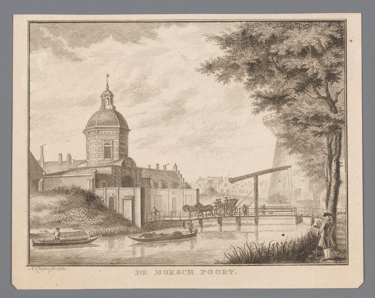 Vista do Morspoort em Leiden
O Portão Morsch (título sobre o objecto) de Abraham Delfos