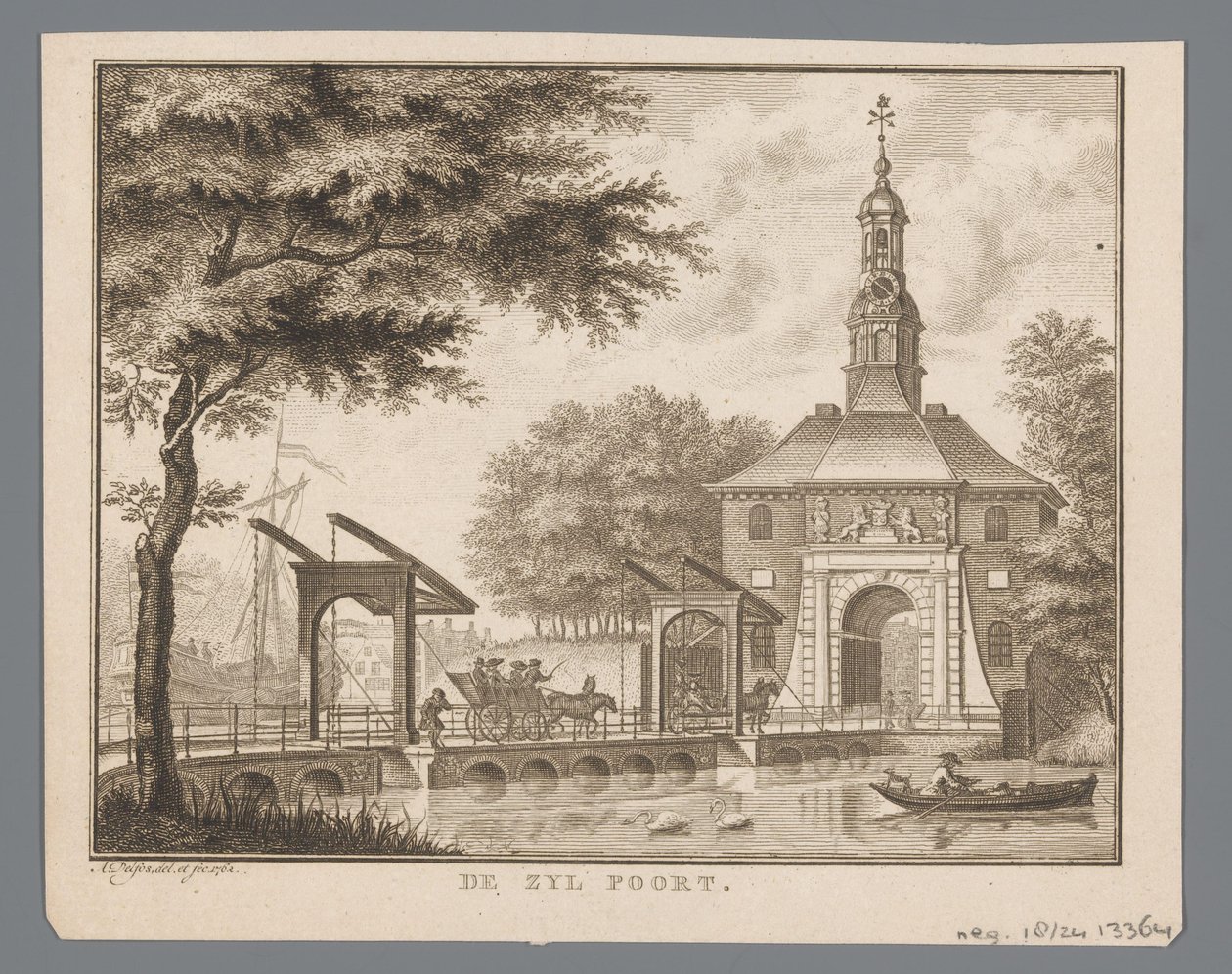 Vista do Zijlpoort em Leiden O Zyl Gate (título no objeto) de Abraham Delfos