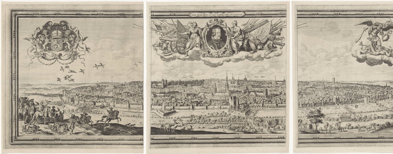 Vista de Bruxelas, constituída por três partes
Bruxella nobilissima Brabantiae civitas ano 1640 de Abraham Dircksz. Santvoort