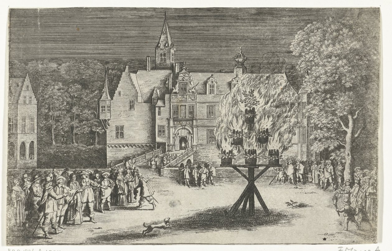 Fogueira durante a visita da Princesa Maria Henrietta a Breda com o Príncipe Guilherme III, 1653 de Abraham Dircksz. Santvoort