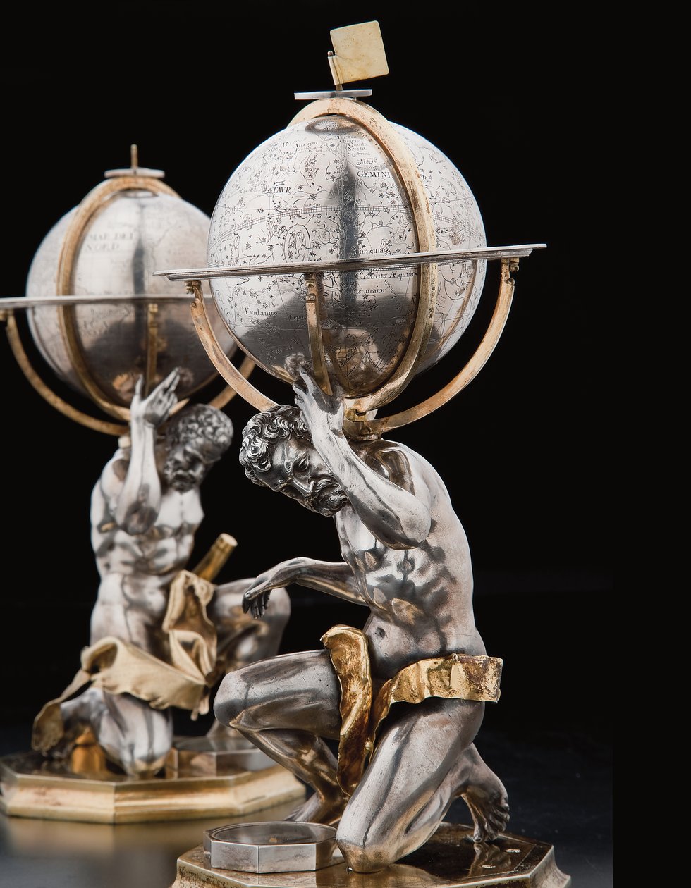 Dois globos terrestres e celestes excepcionais, apoiados por Hércules e Atlas, Augsburg, 1697-99 de Abraham Drentwett