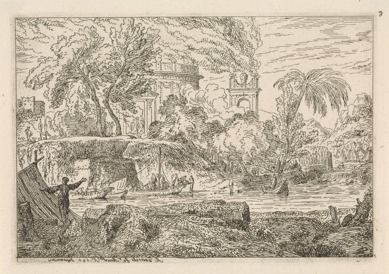 Paisagem da Arcádia com arco triunfal Paisagens clássicas (título da série) de Abraham Genoels
