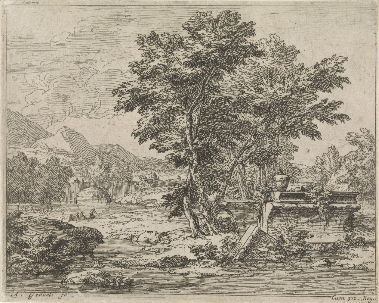 Paisagem com uma ruína clássica
Paisagens (título da série) de Abraham Genoels