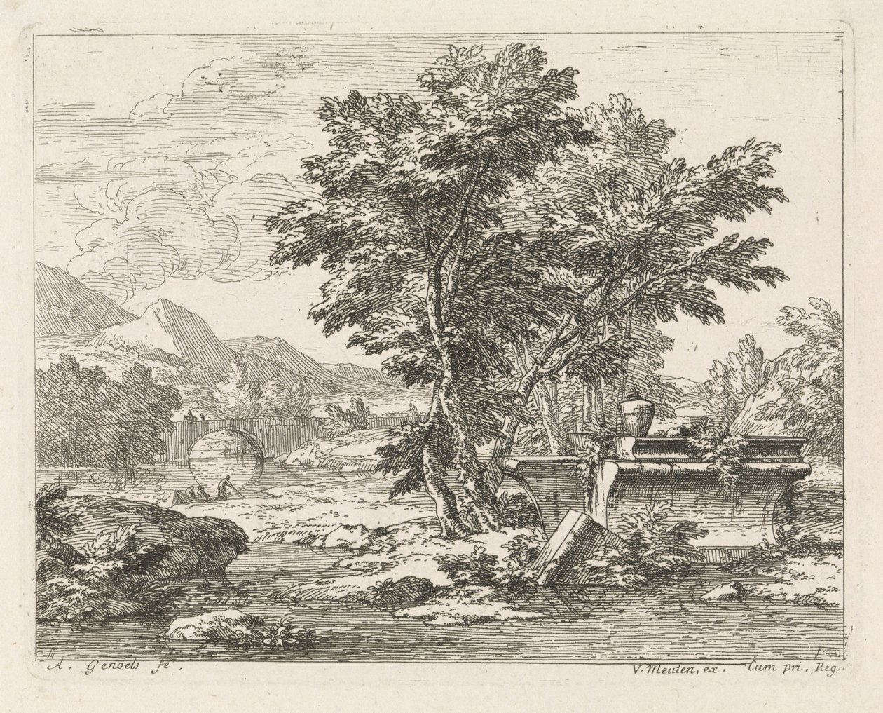 Paisagem com uma ruína clássica Paisagens (título da série) de Abraham Genoels