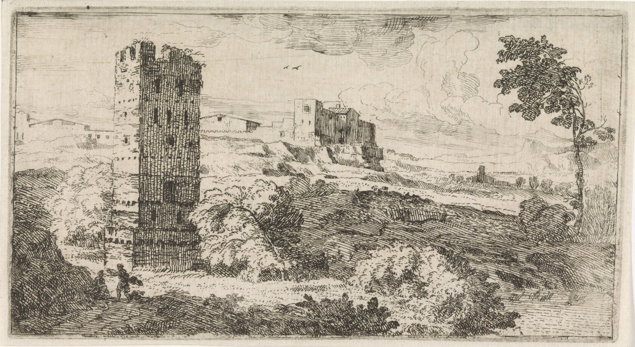 Paisagem com torre quadrada de Abraham Genoels