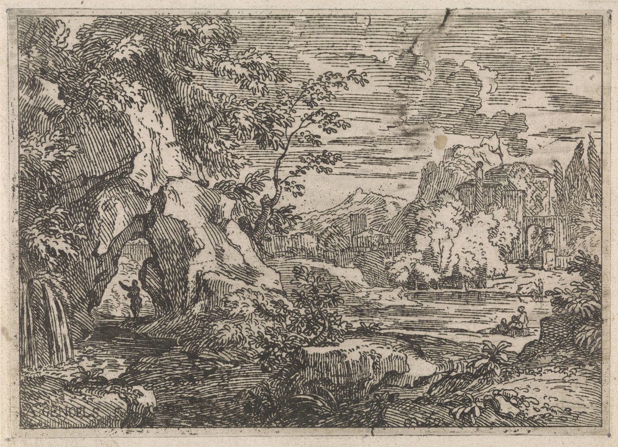 Estrada através de uma rocha
Paisagens arcadianas (título da série) de Abraham Genoels