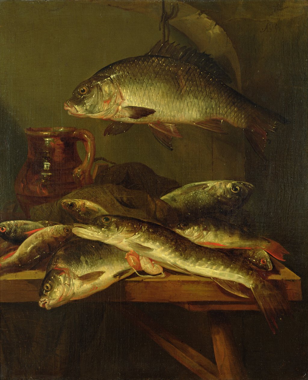 Ainda vida com carpa de Abraham Hendricksz van Beyeren