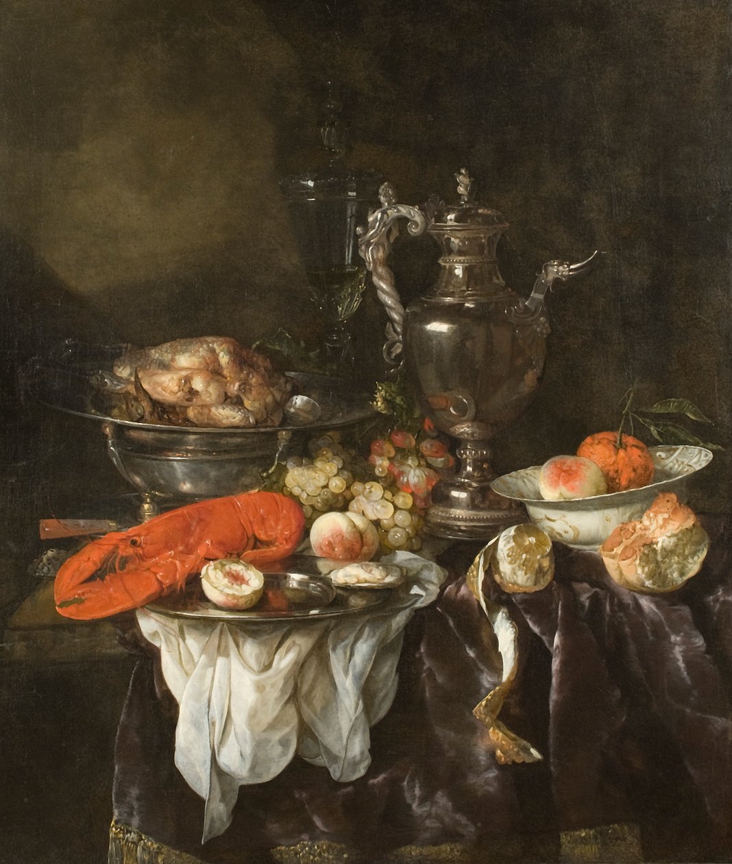 Still Life with a Lobster, Fruit, Silver and China Ware, c.1660 (óleo sobre tela) de Abraham Hendricksz van Beyeren