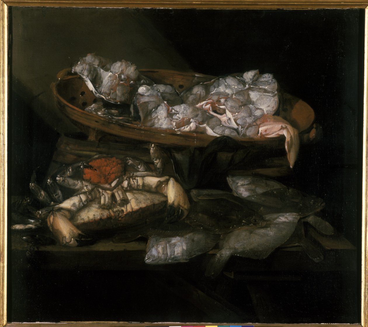 Ainda vida com flatfish e caranguejo de Abraham Hendricksz van Beyeren