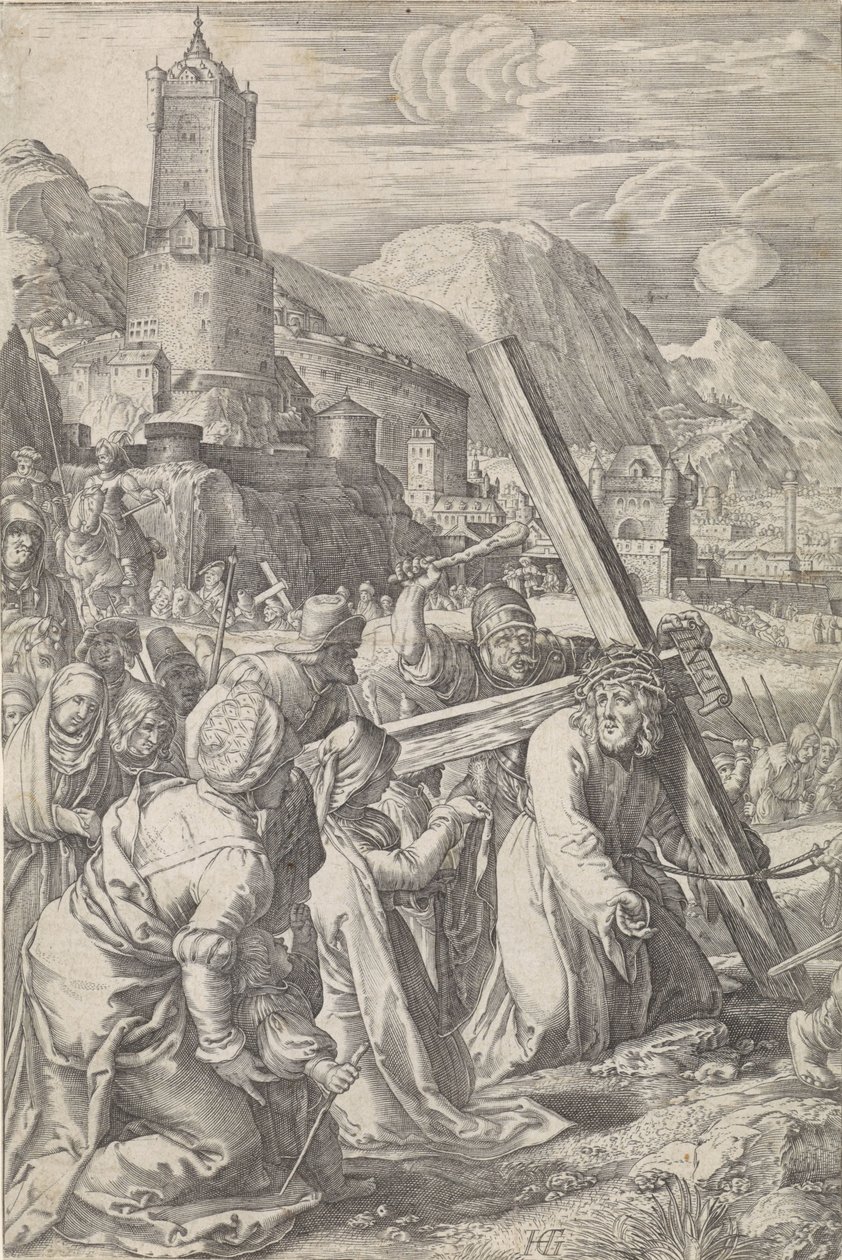 Carregando a cruz A Paixão (título da série) de Abraham Hogenberg
