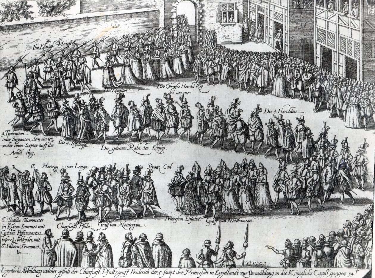 Procissão pelo casamento de Frederico V, Eleitor Palatino e Princesa Isabel, c.1613 de Abraham Hogenberg