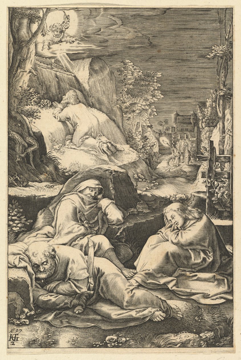 A agonia no jardim, de A Paixão de Cristo, ca. 1598-1653. de Abraham Hogenberg