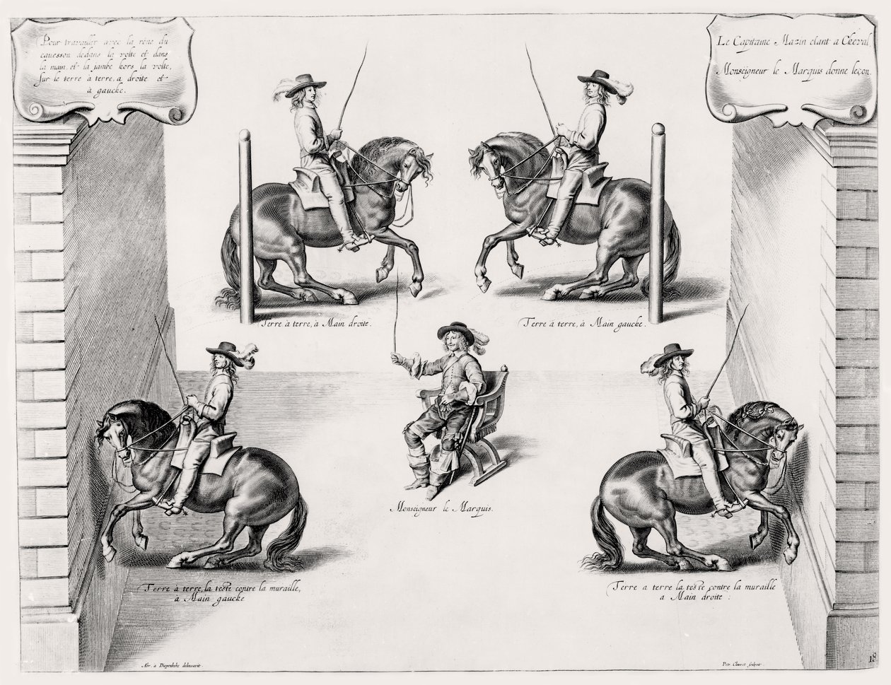 Ilustração de um manual de equitação, gravado por Peeter Clouwet (1629-70), 1658 de Abraham Jansz. van after Diepenbeeck