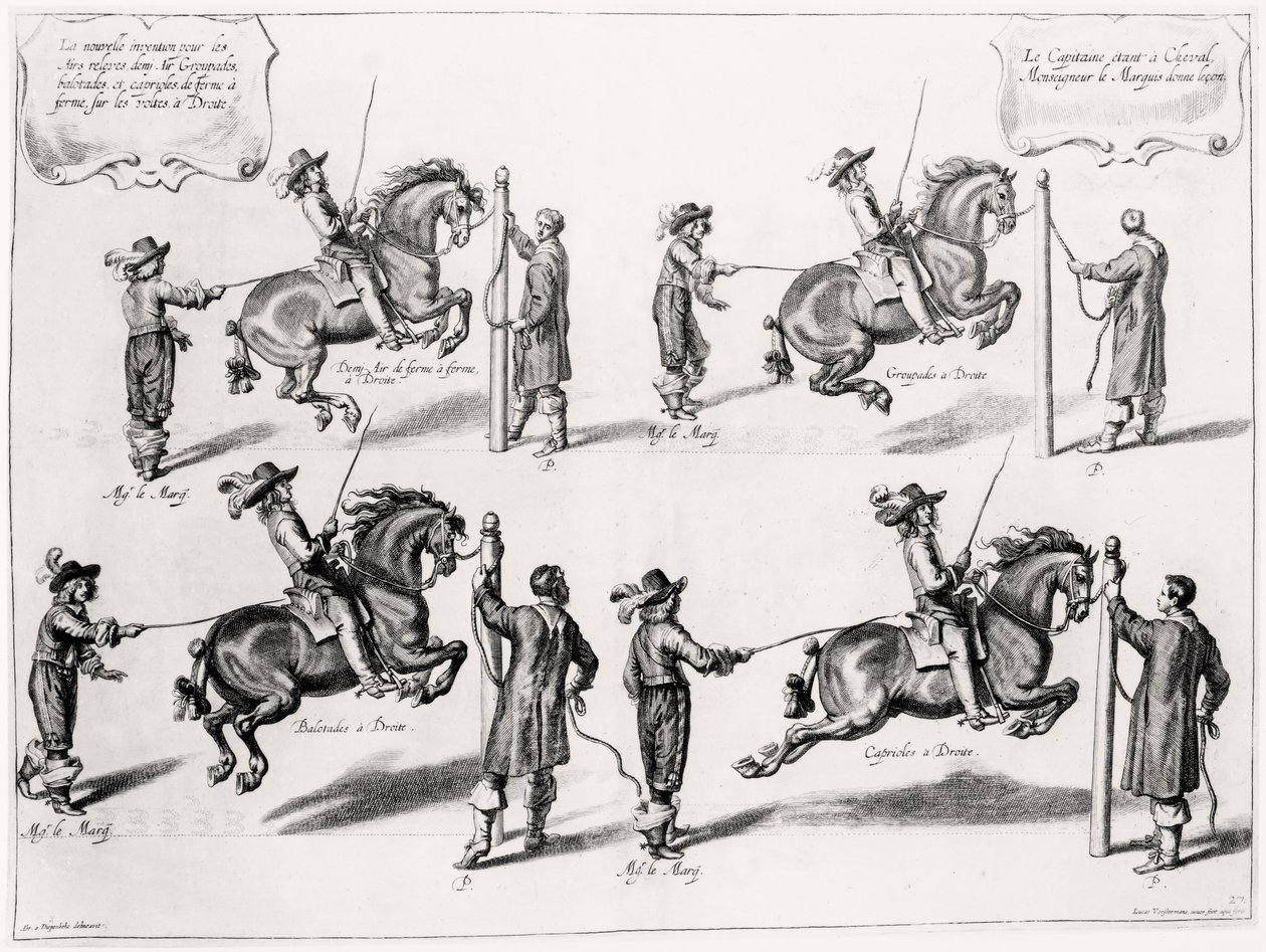 Ilustração de um manual de equitação, gravado por Peeter Clouwet (1629-70), 1658 de Abraham Jansz. van after Diepenbeeck
