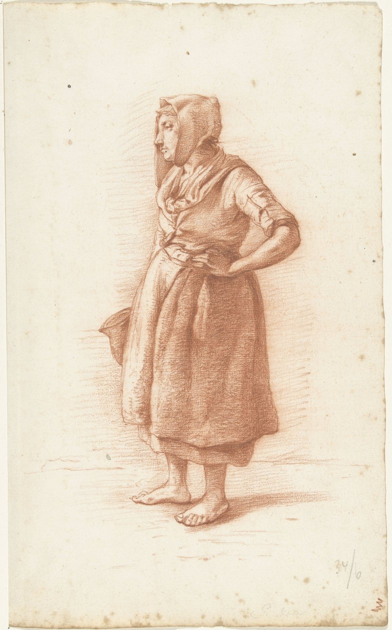 Mulher em pé à esquerda, mão ao seu lado de Abraham Johannes Ruytenschildt