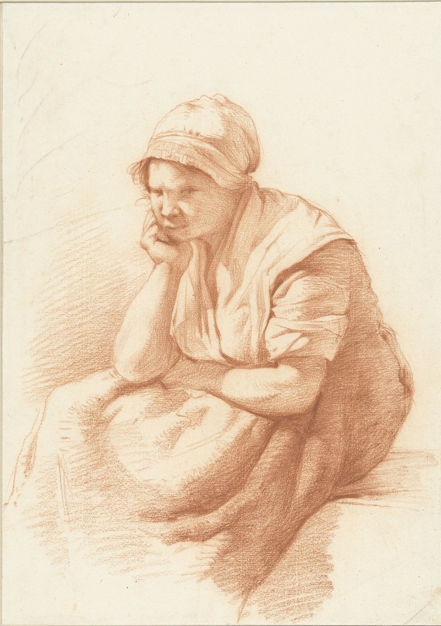 Estudo de uma mulher sentada com o braço debaixo da cabeça de Abraham Johannes Ruytenschildt