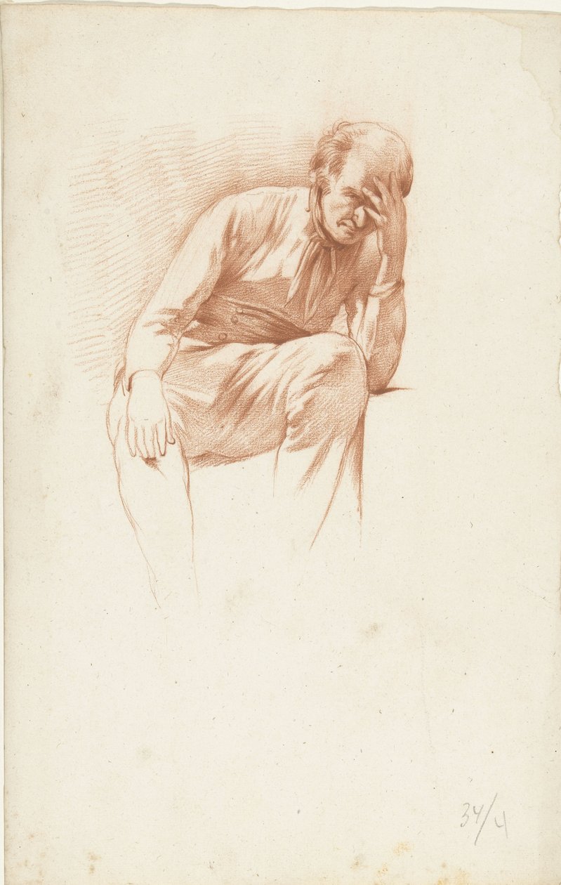 Sentado velho, mão no rosto de Abraham Johannes Ruytenschildt
