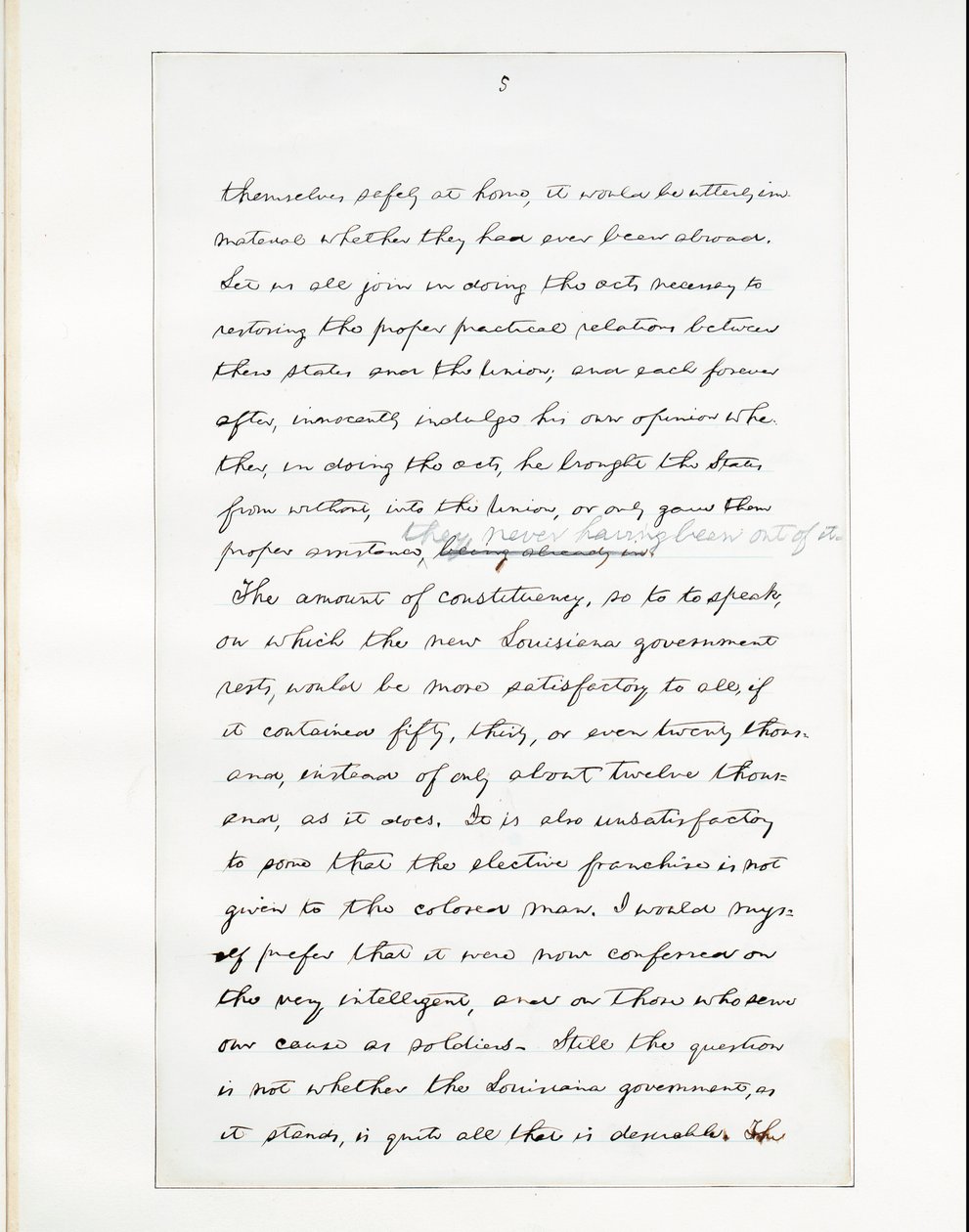 Manuscrito autógrafo do último discurso de Lincoln como presidente, feito em Washinton, DC, da janela da Casa Branca na noite de 11 de abril de Abraham Lincoln