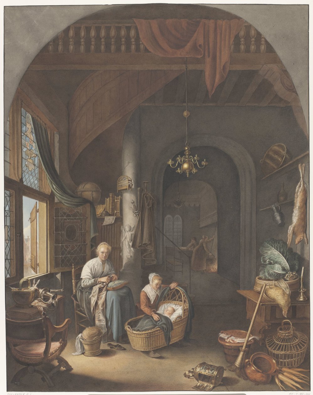 Interior com mãe e filhos de Abraham Lion Zeelander