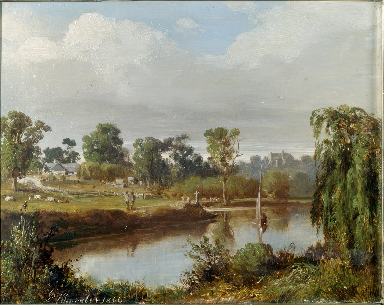 Rio com barco à vela (zona rural da Austrália, área de Melbourne) de Abraham Louis Buvelot