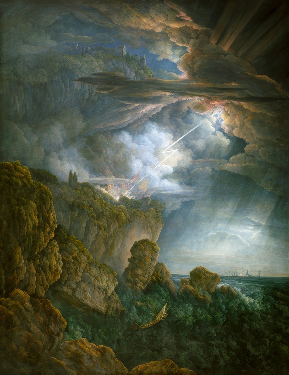 Trovoada nocturna em Cefalù de Abraham Louis Rodolphe Ducros